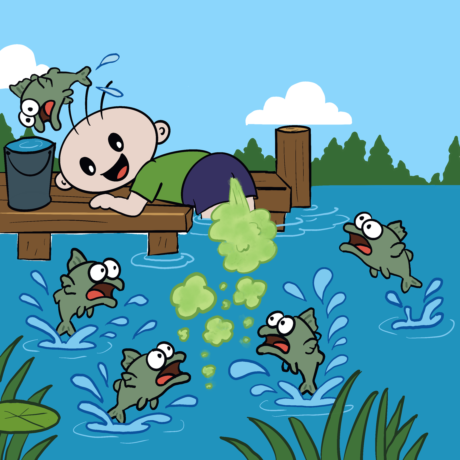 Question Boy farting into a lake and wondering if farts help people catch fish in Why Do People Fart?
